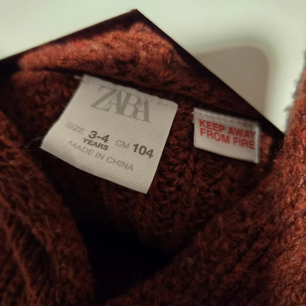 Zara Kids Rust Knitted Hoodie Sweater Pockets Long Sleeve 3-4 Years‎